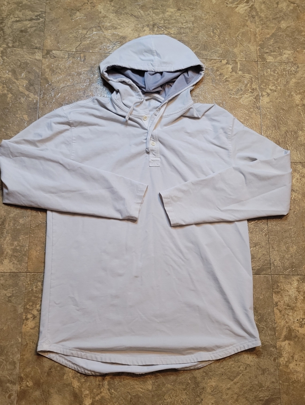 Bylt Basics Drop Cut Hooded Henley Shirt Mens Large L Ivory Long Sleeve